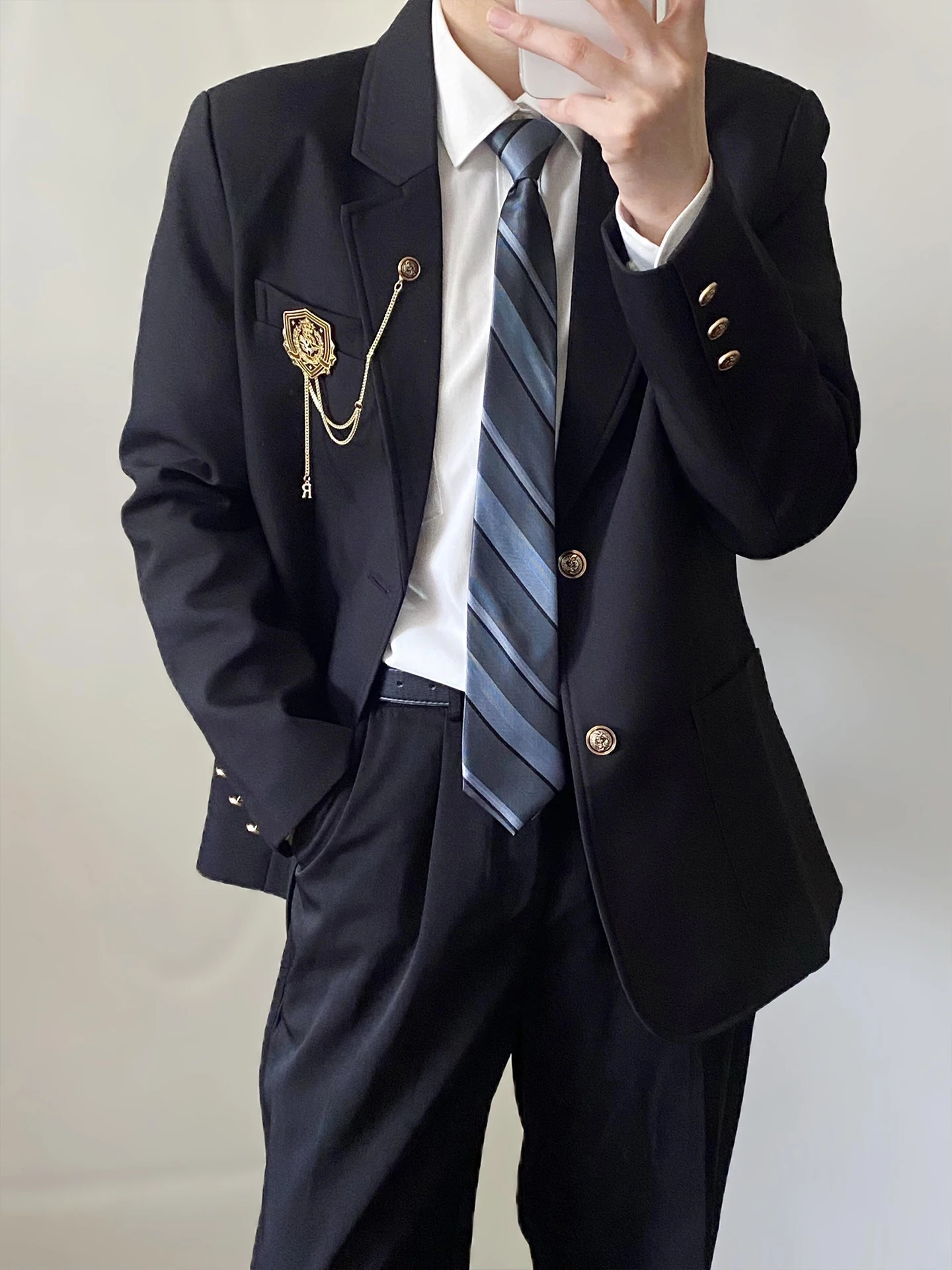 

Casual Versatile Single-Button Men's Suit Jacket Uniform Style Polyester Blend Long Sleeve Youthful Energy round Hem No Zipper