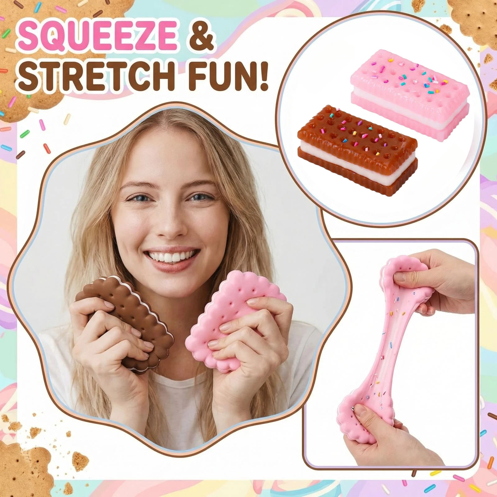 Brinquedo Anti-stress de Silicone de Recuperação Lenta, Biscoito Macio, Brinquedo Sensorial Ultra Macio para Apertar, Brinquedo Divertido para Descompressão
