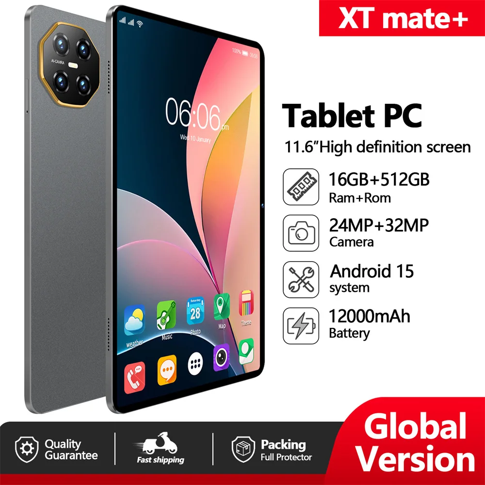 

2025 Pad XT Mate+ Tablet Original 11.6inch 4G 5G Dual SIM Tablets Global Version Android 15 Children's Tablets 12000mAh 22GB+2TB