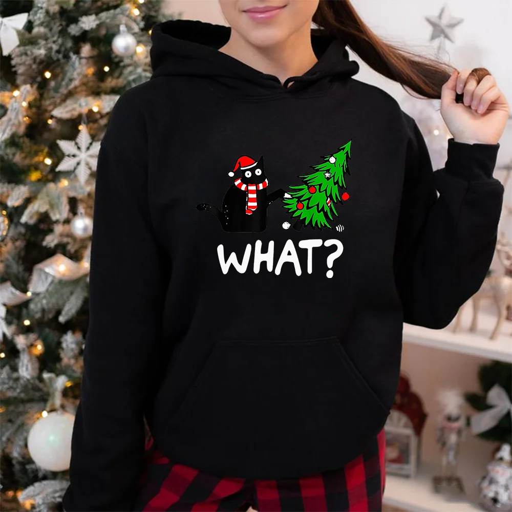 Funny Christmas Cat Print Hoodie Women's Fall and Winter Fashion High Quality Christmas Sweatshirt Top