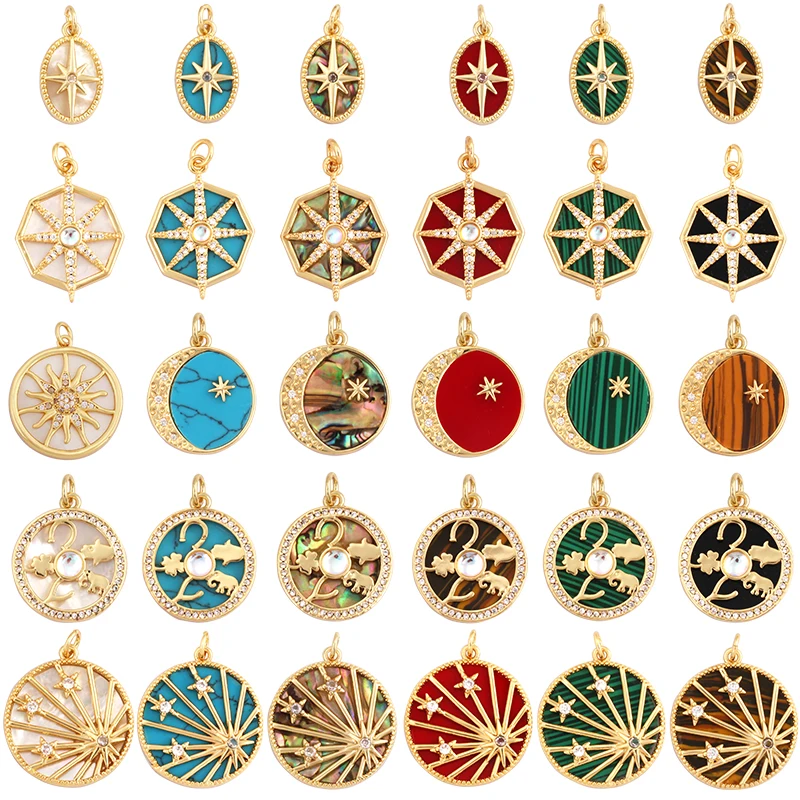 Personalized Fashion Natural Mother of Pearl Shell Agate Malachite Tiger Eye Pendant Charm,Jewelry For Necklace Accessories M31