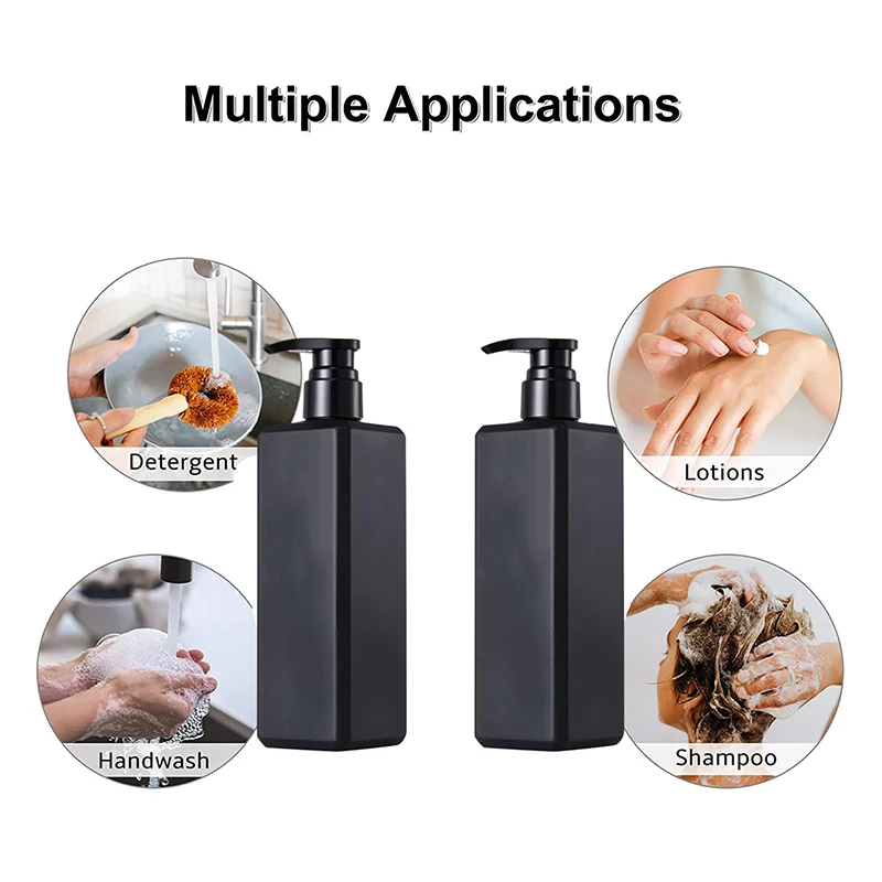 Pair 500ml Black Plastic Empty Bottle Dish Hand Soap Dispenser Lotion Pump Shampoo Container Refillable for Kitchen Decor