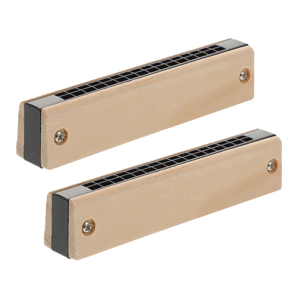 

2Pcs Wooden Harmonica Toy Abs Portable Kids Beginners Adults Musical Instrument Toy Party School Performance Plaything