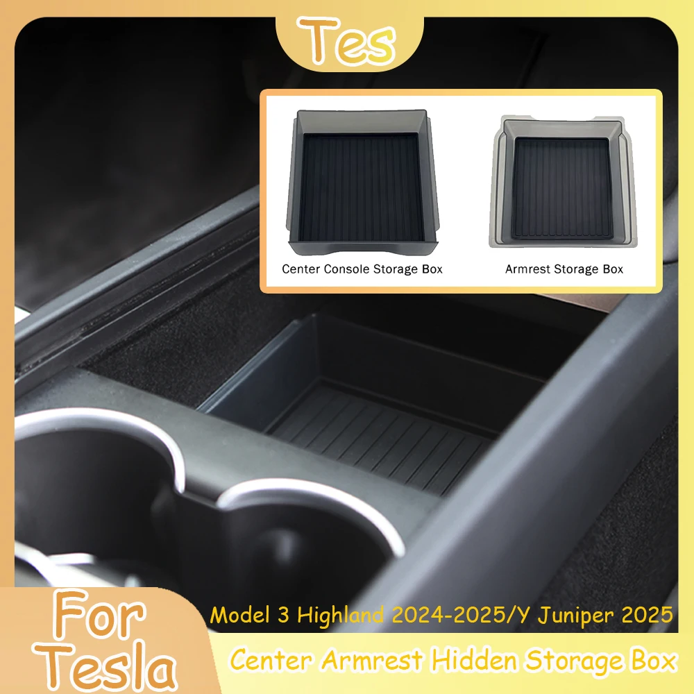 

For Tesla Model 3 Highland 2024-2025 Center Armrest Hidden Storage Box Model Y Juniper 2025 Console Organizer Box Accessories