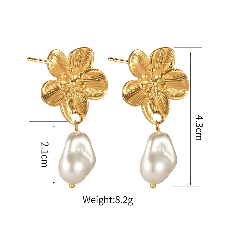 Goxijite New Simple Gold Color Earrings Imitation Pearl Stainless Steel Flower Love Exquisite Earrings  Women Girls Jewelry Gift