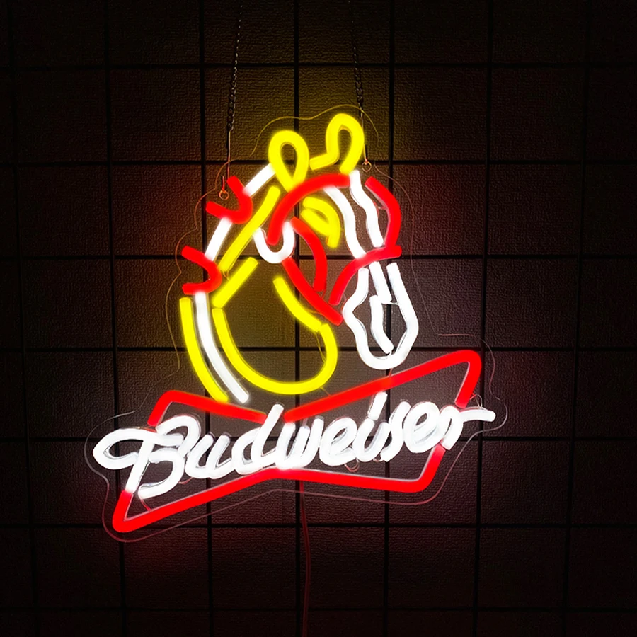 علامة النيون Led للبيرة من Budweiser، شعار الأعمال على شكل حرف Icon، يستخدم لأبواب ونوافذ المتجر والمطاعم وديكور متجر المشروبات الباردة. #5