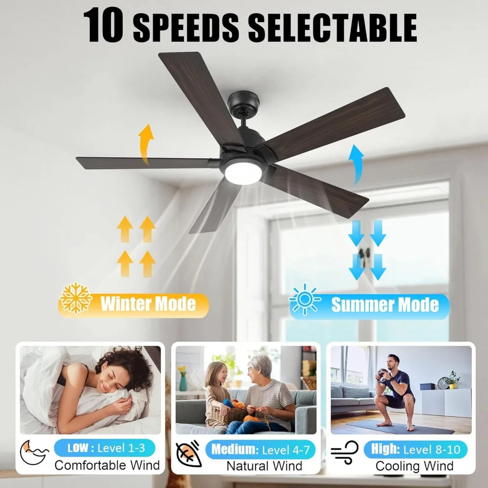 Smart WiFi LED Ceiling Fan, 52inch Plywood Outdoor Smart Ceiling Fan with Remote, App Control with Timer and Schedule