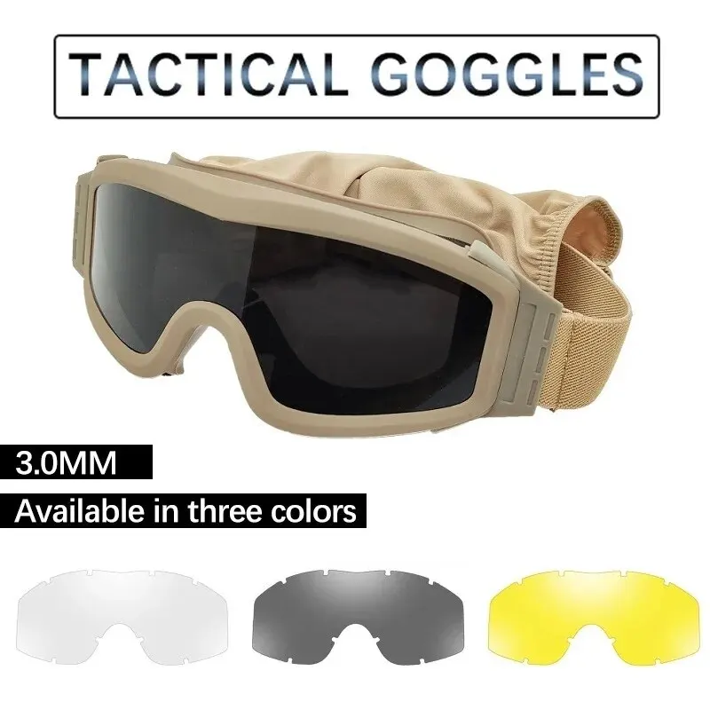 Airsoft Tactical Goggles 3 Lens Wind Dust Proof Shooting Motocross Motorcycle Mountaineering Glasses Safe UV Protection