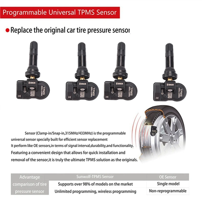 

4Pcs Programmable MX Sensor For Autel TS408 TS508 ITS600 TPMS Tire Pressure Sensor 433Mhz 315MHZ 2 In 1 Sensor Monitor