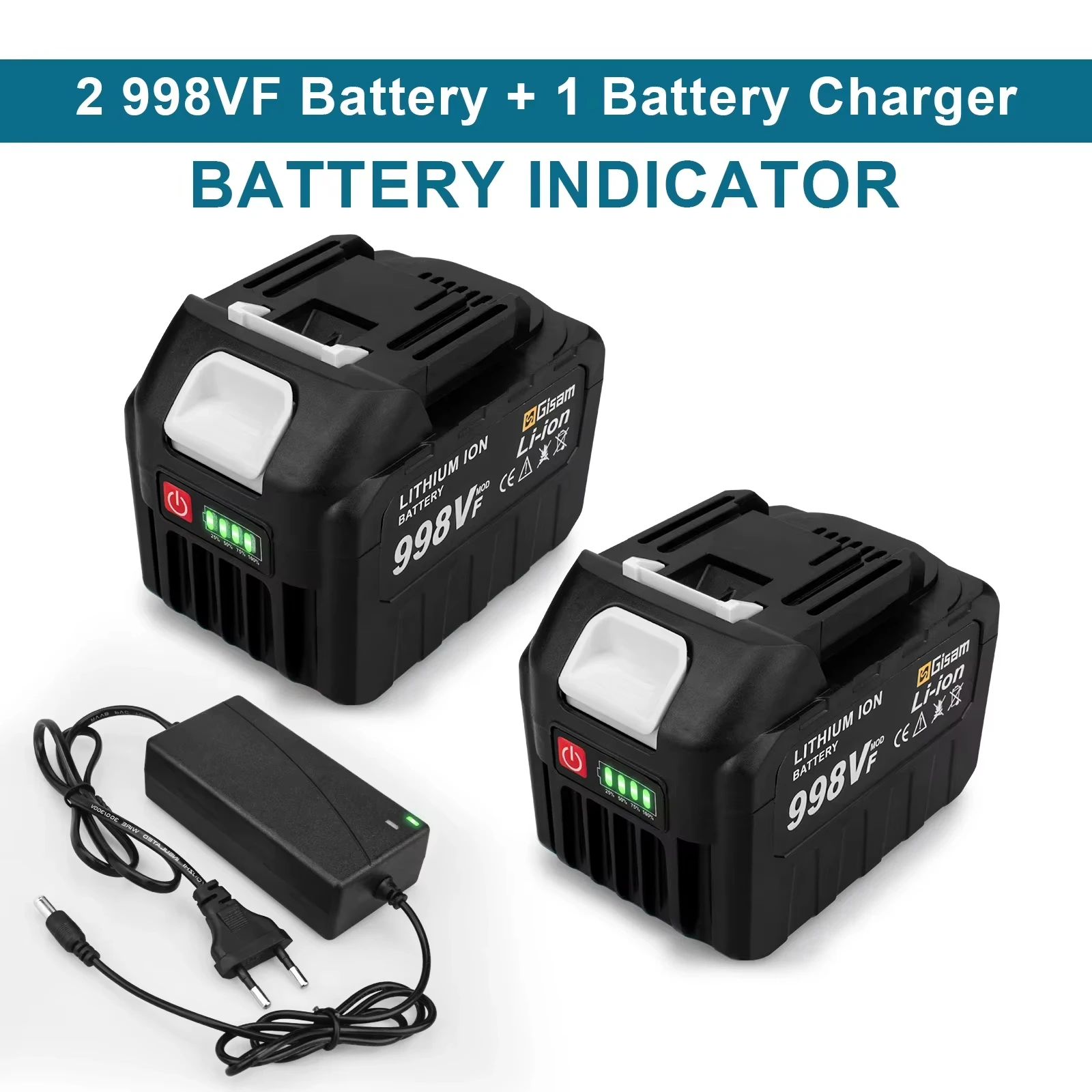 2x998VF-1xładowarka Akumulator Gisam 4.5Ah 4.0Ah 2.0Ah Litowo-jonowy 198VF 398VF 928VF Bateria Li-ion do akumulatorów Makita 18V (typ pin) wariant: Charger