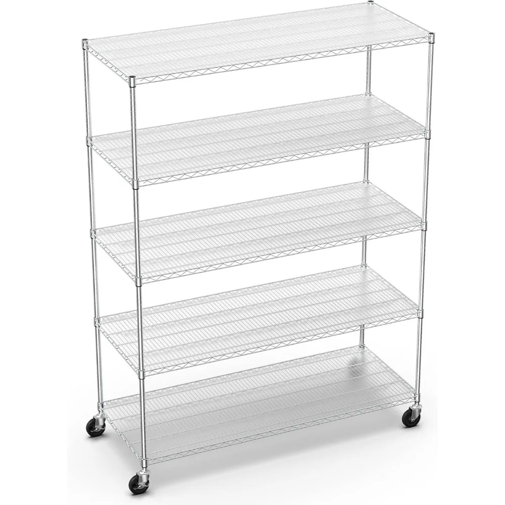 

5 Tier 7500lbs Capacity NSF Metal Shelf Wire Shelving Unit, Heavy Duty Adjustable Storage Rack with Wheels & Shelf Liners for Co