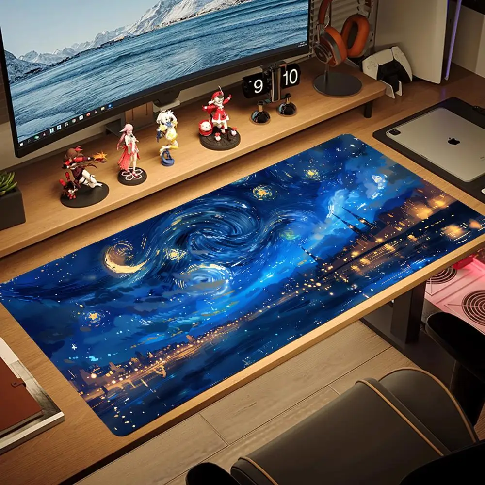 

Van Gogh Starry Sky Design Mouse Pad Large laptop monitor Gaming Rubber Lock Desk Mat Computer Gamers phone work keyboard office