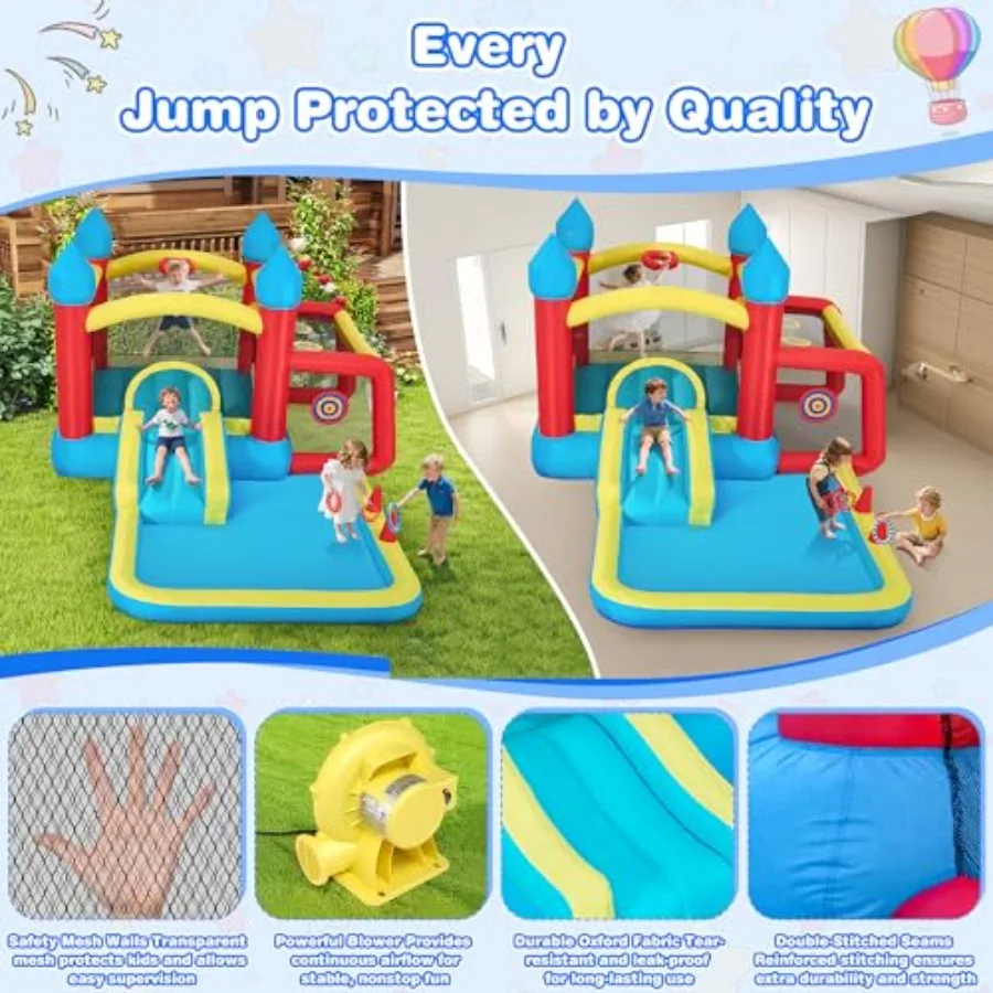 Casa inflable de rebote para 3 6 6 en 1, casa hinchable con tobogán y soplador, pared de escalada, baloncesto y juego de fútbol Infla