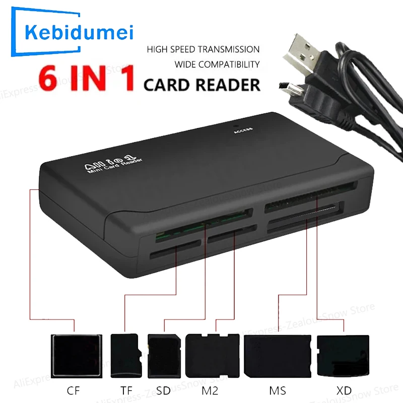 All In One Memory Card Reader 480Mbps USB 2.0 External Cardreader SD SDHC Mini Micro M2 MMC XD CF Reader For MP3 Digital Camera