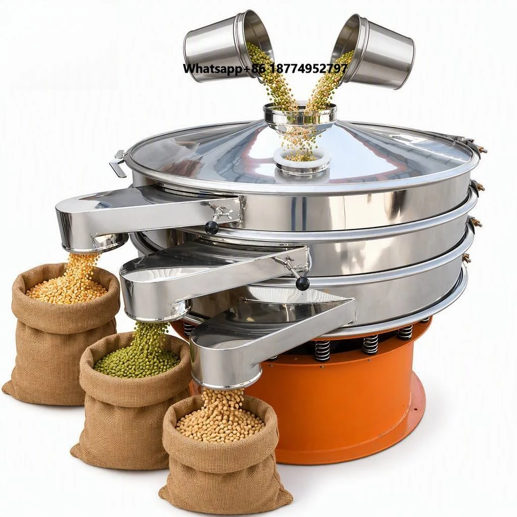Food Safe 304 Stainless Steel Circular Vibrating Screening Machine CE Certified High Efficiency for Food Processing Grain Coarse