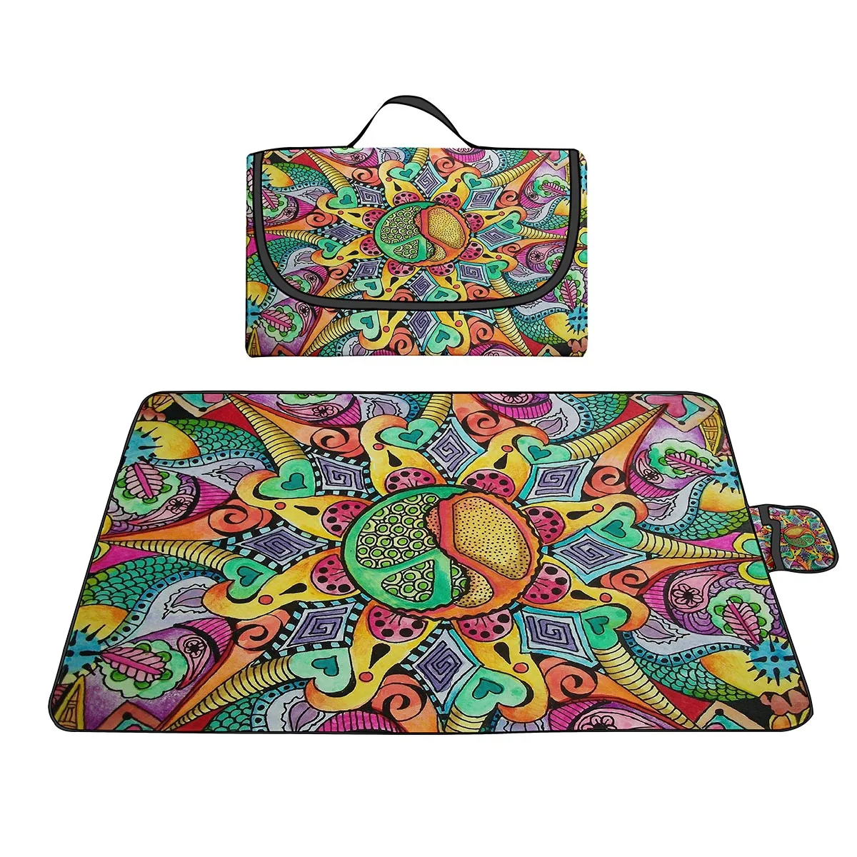 Psychedelic Graffiti Picnic Blanket,Sandproof Waterproof Beach Blanket,Foldable Machine Washable Blankets,Picnic Mat for Camping