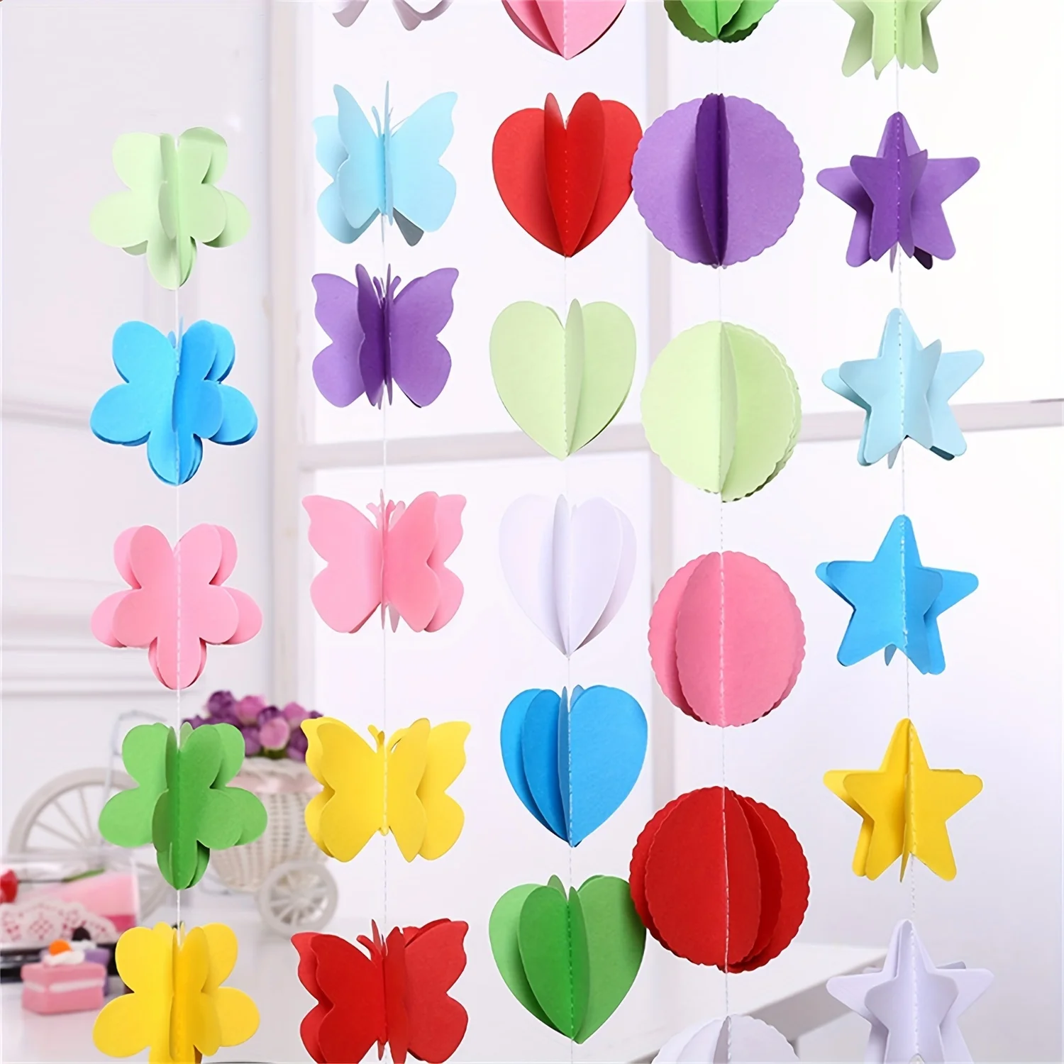 3D Butterfly Paper Garland Banner - Colorful Hanging Decorations for Wedding, Birthday, Ceiling, Outdoor Garden Party - Red