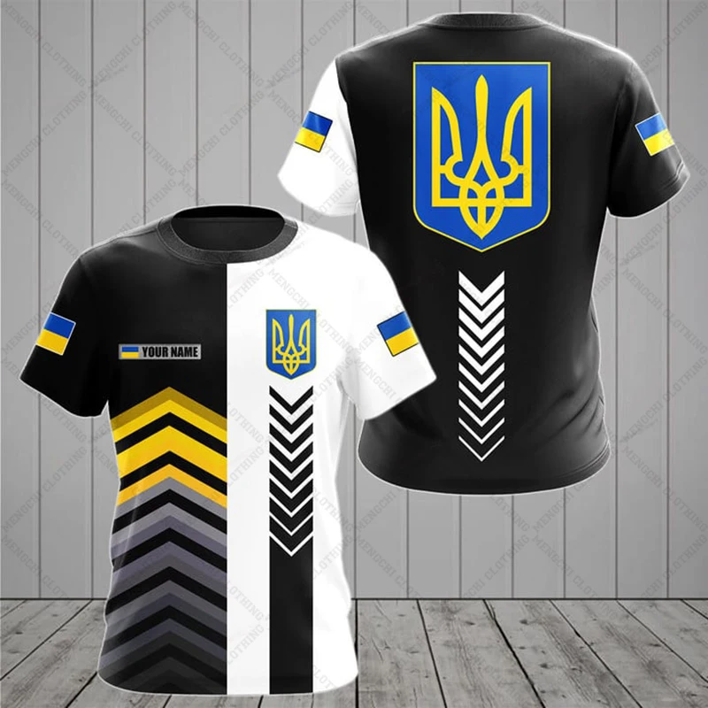 Ukraine Flag & Coat of Arms Graphic Tee Summer Casual Pullover Men\'s Fashion Loose T-shirts Boy Oversized Short Sleeves Tops