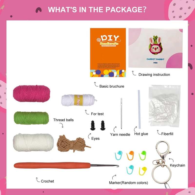 طقم كروشيه للمبتدئين مع الفاكهة والأرنب ، طقم حيوانات كروشيه ، فيديو خطوة بخطوة ، متين للأطفال والكبار