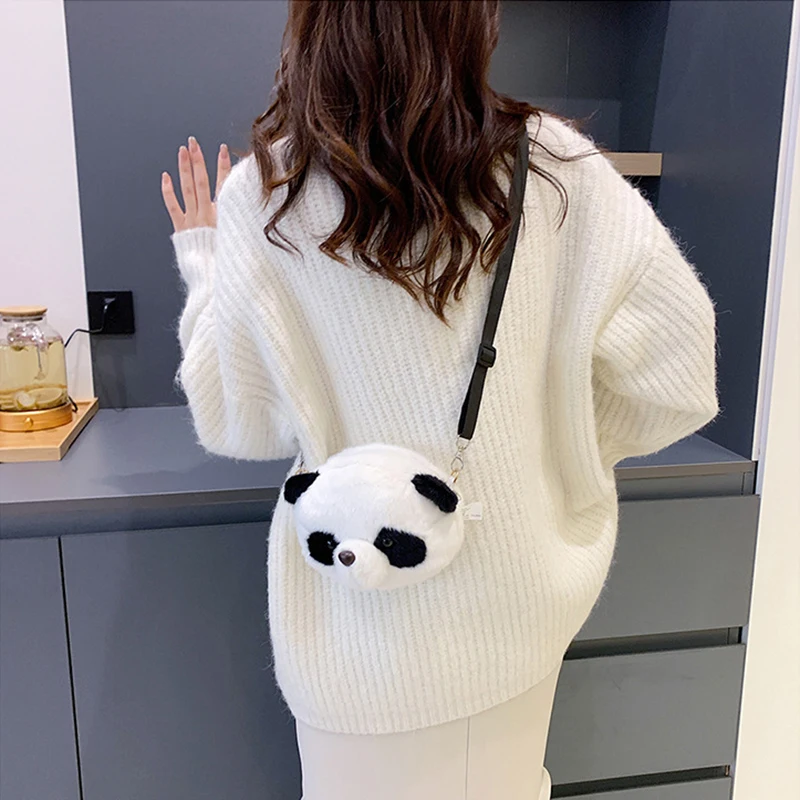 Bolso cruzado de peluche con cabeza de Panda para niñas, mochila de oso suave, monedero, regalo de cumpleaños y vacaciones