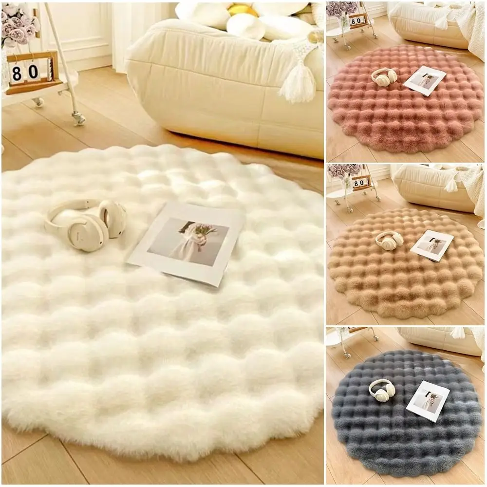 

New 35/60/80cm Plush Round Carpet Long Hair Round Bubble Rugs Bedroom Bedside Non Slip Shaggy Rug Living Room