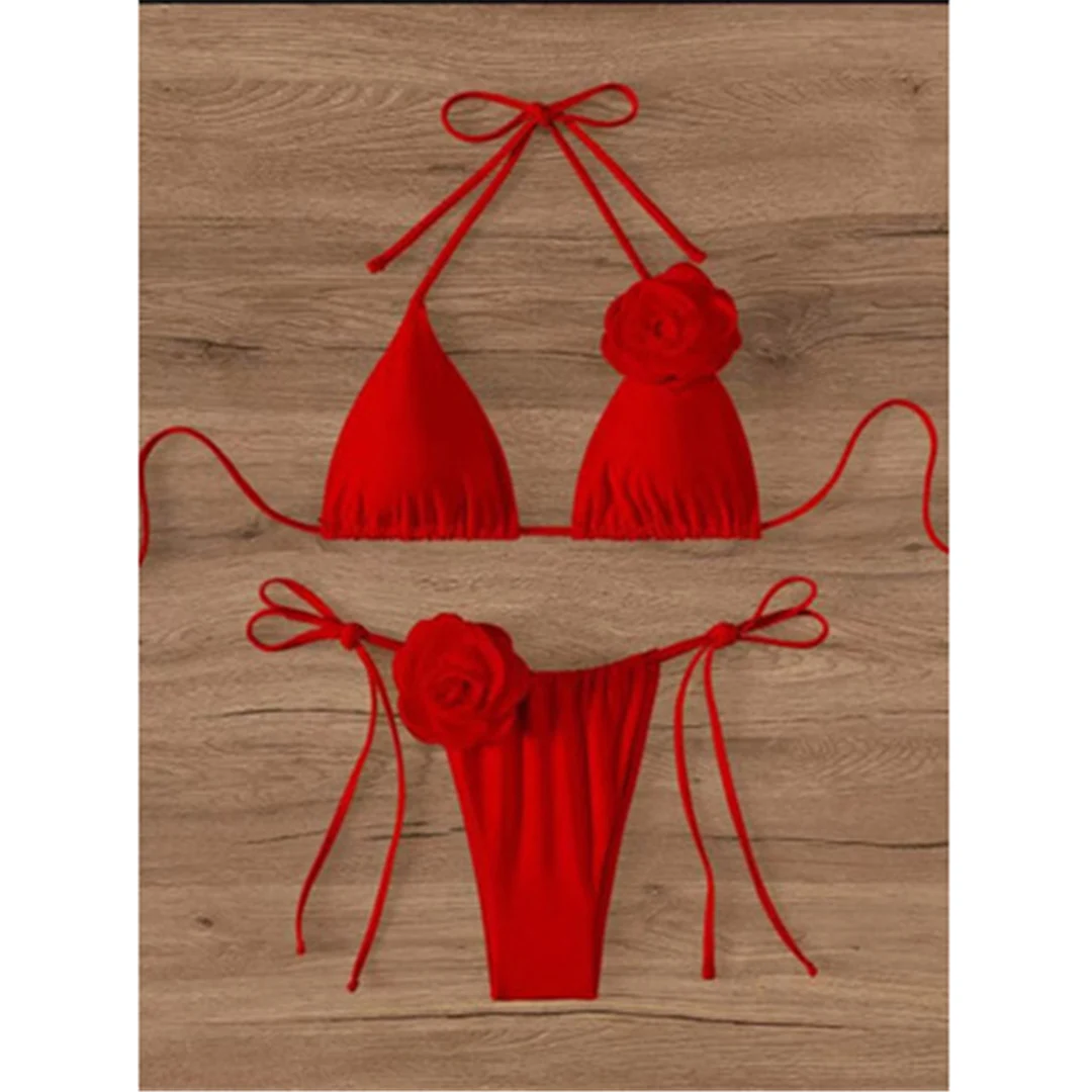 S - XL Sexy 3D-Blumen Neckholder-Bikini mit Trägern, Damen-Badebekleidung, zweiteiliger Bikini-Set, Badeanzug, Badebekleidung, Schwimmbekleidung V5297 – Detail 23