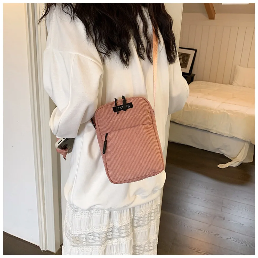 Fashion Corduroy Women\'s Crossbody Bag Casual Sports Student Mobile Phone Small Shoulder Bag Solid Color Female Handbag 2024 New