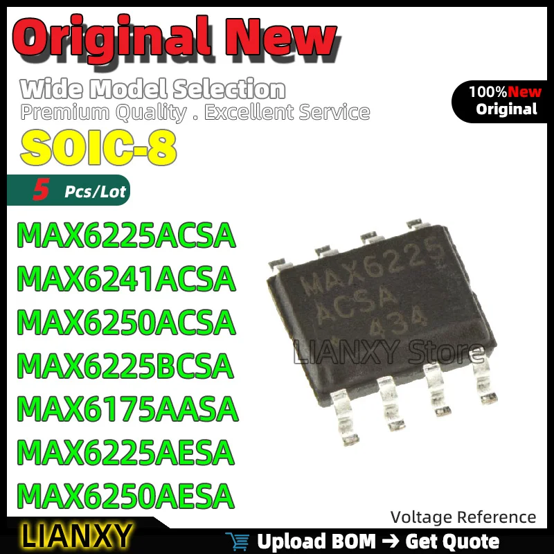 5pcs SOIC-8 MAX6225ACSA MAX6241ACSA MAX6250ACSA MAX6225BCSA MAX6175AASA MAX6225AESA MAX6250AESA Voltage Reference New Original