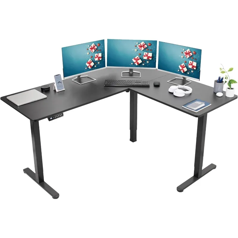 Electric Corner L-Shaped 63 x 55 inch Standing Desk, Height Adjustable, Memory Controller, Black Top Black Frame, DESK-E3CTB