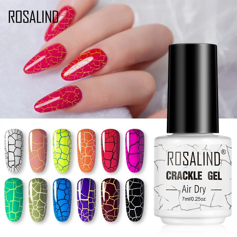 ROSALIND Nail Gel Polish White&Black Glass Bottle Crackle Gel Base Top Coat UV/Led Cure for Colorful Unique Nail Art