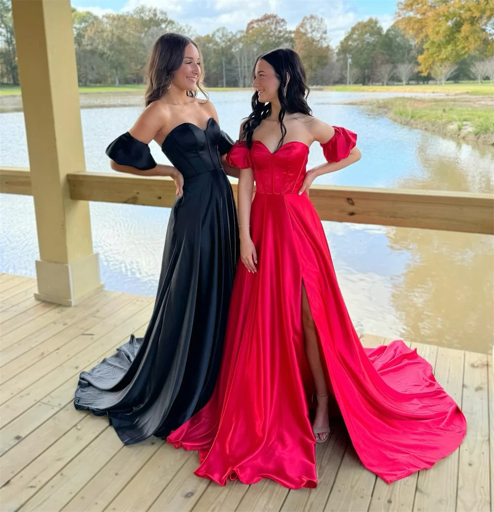 Kobe Satin A-Line Prom Dress Strapless Floor-Length Wedding Dresses Draped Cap Sleeve vestidos de noche Customized Princess 2025