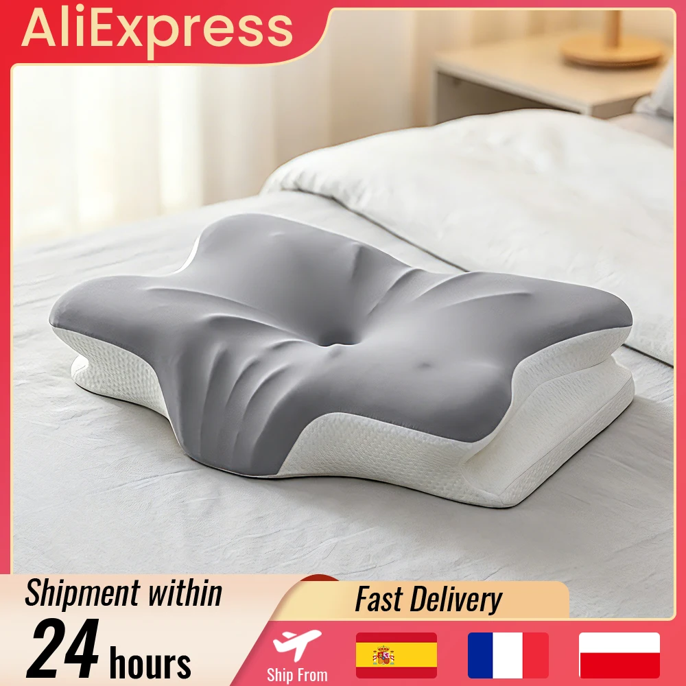 Schmetterlingsförmiges Schlafkissen aus Memory-Schaum, langsam rückfedernd, bequemes Nackenkissen, orthopädisches Nackenmassagekissen, ergonomisches Schlafkissen mit Kissenbezug aus Eisseide