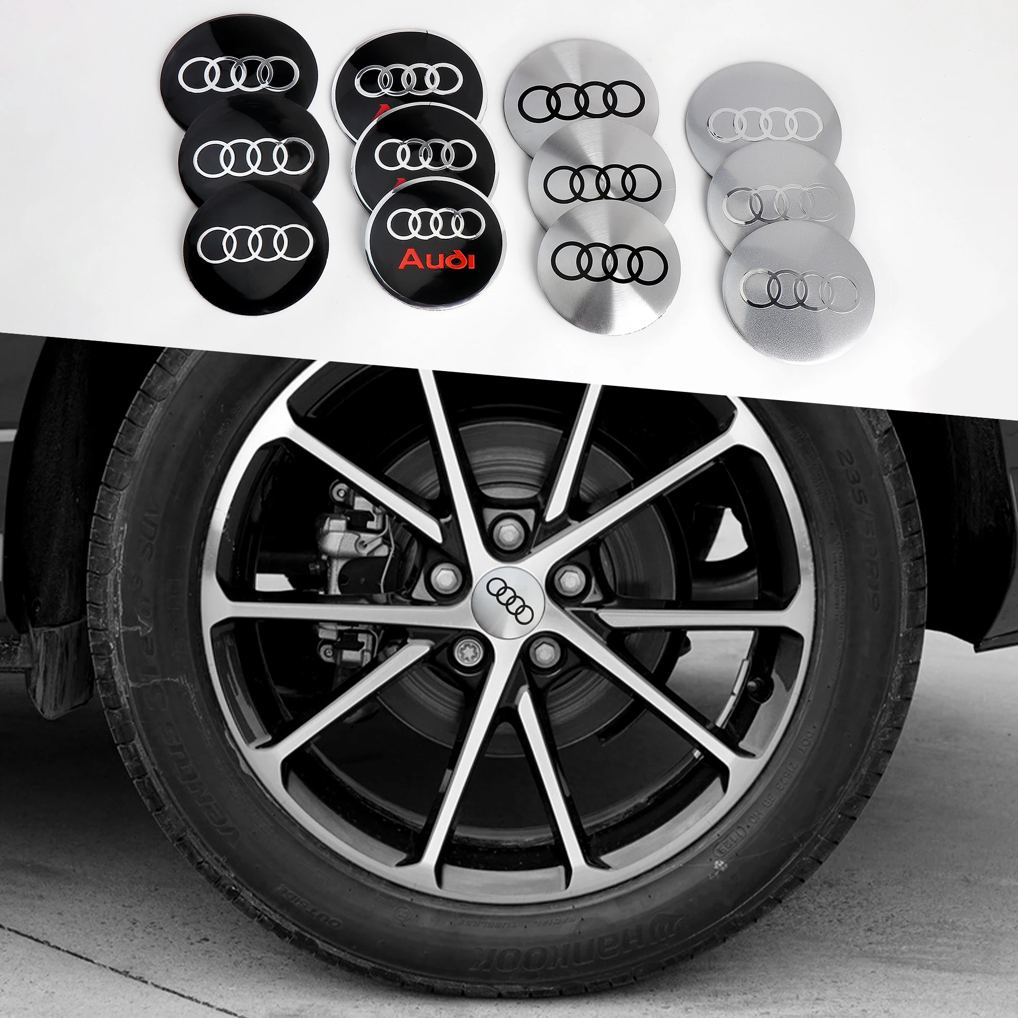 

4Pcs 56mm/60mm/65mm Car Wheel Center Hub Caps Badge Stickers for Audi Sline A3 8P 8L 8V A4 B8 B6 B7 B9 A6 C6 C7 S5 A7 A5 Q5 Q3