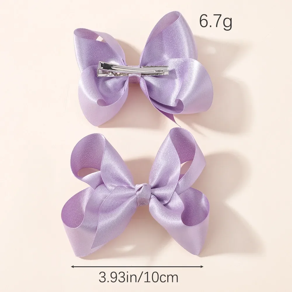 2pcs 솔리드 컬러 헤어 클립 아기 소녀를위한 4 인치 리본 활 어린이 부티크 머리핀 수제 머리 장식 헤어 액세서리 선물