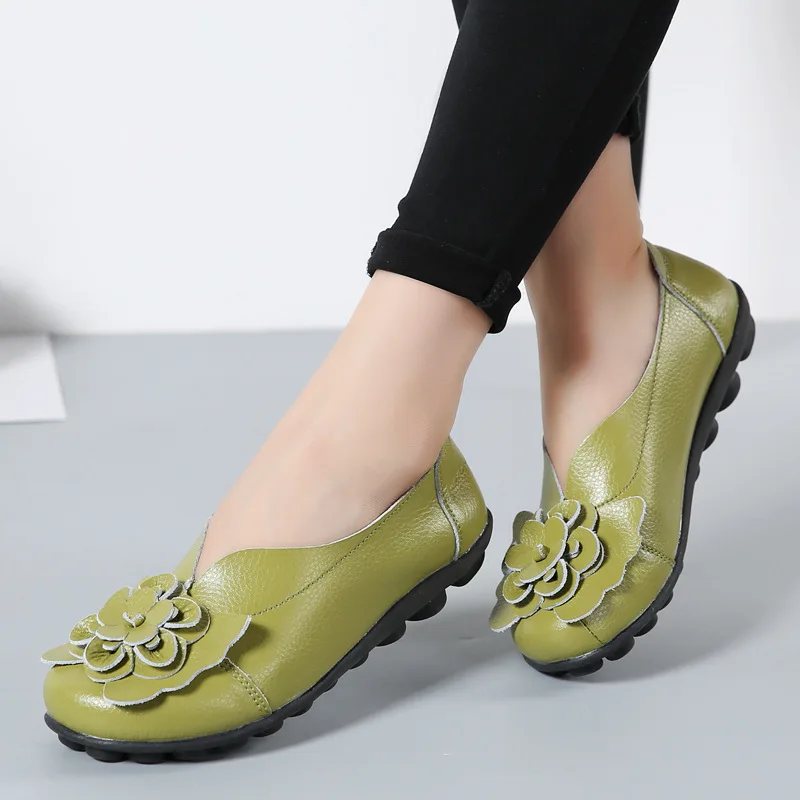 Women Real Leather Shoes Flower Moccasins Mother Loafers Soft Leisure Flats Casual Female Driving Ballet Footwear Women Shoes