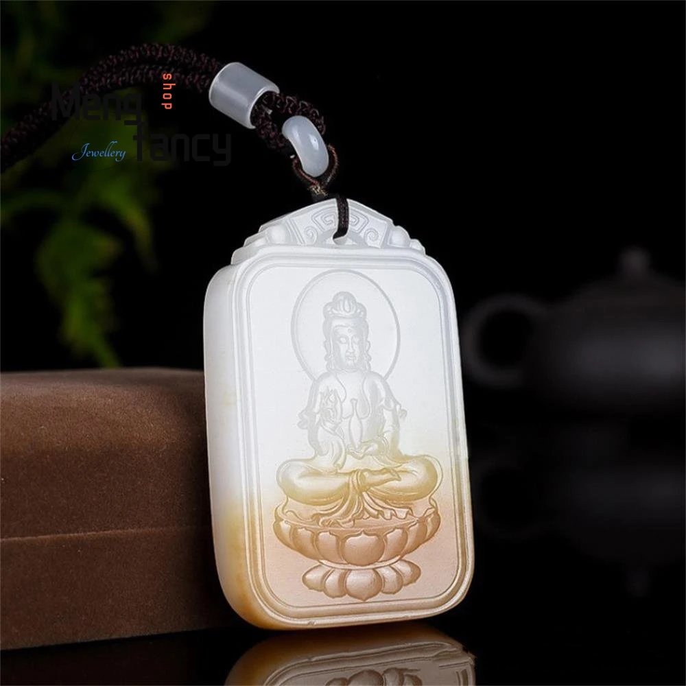 

Natural Hetian Jade Guanyin Bodhisattva Pendant Charms Fashion Jewelry Engraver Amulet Mascots Men Women Luxury Holiday Gifts