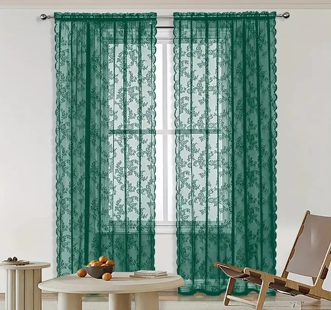 Lace Curtain Green Curtain Lace Curtain Fabric Water Wave Hollow Transparent Curtains