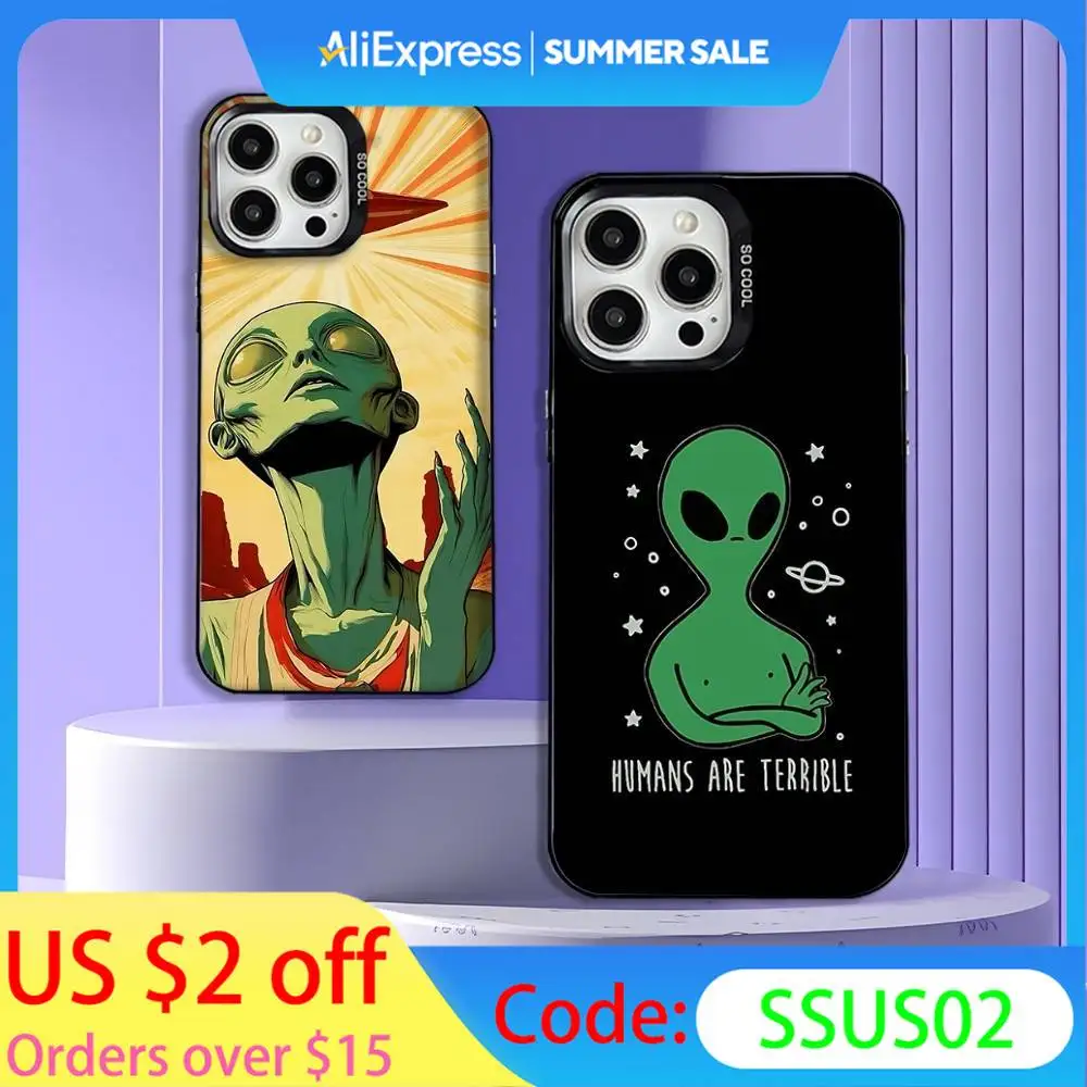 

Funny Space UFO Alien Thing Phone Case For iPhone 16,15,14,13,12,11,Mini,Pro,E,MAX Gray Matte Silicone Black Cover