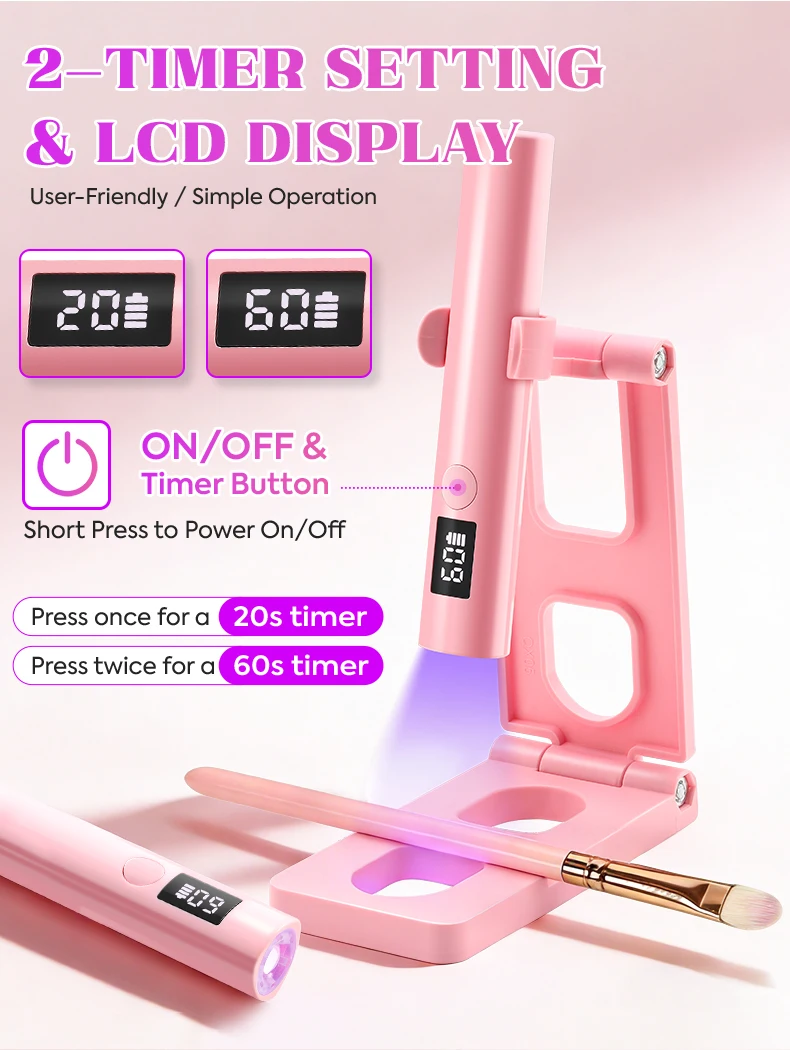 Mini-Nagellampe mit 2 Timer-Einstellungen, stabiler Nagelständer, tragbare UV-LED-Nagellampe für schnelles Gel-Nagellack-Trocknen, für den Heimgebrauch, Salon, DIY. – Detail 3