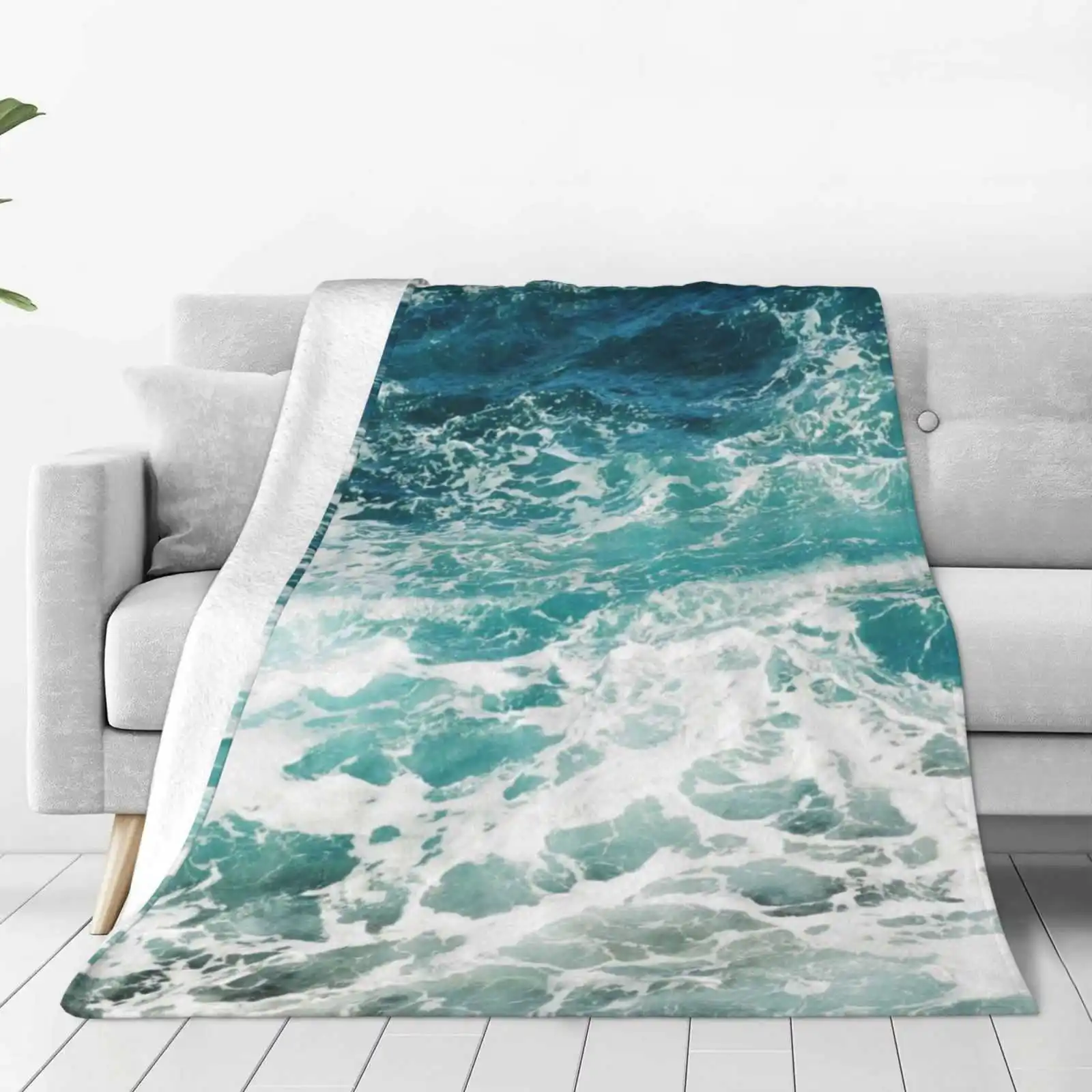 

Blue Ocean Waves New Selling Custom Print Flannel Soft Blanket Ocean Water Blue White Summer Travel Explore Adventure Beach