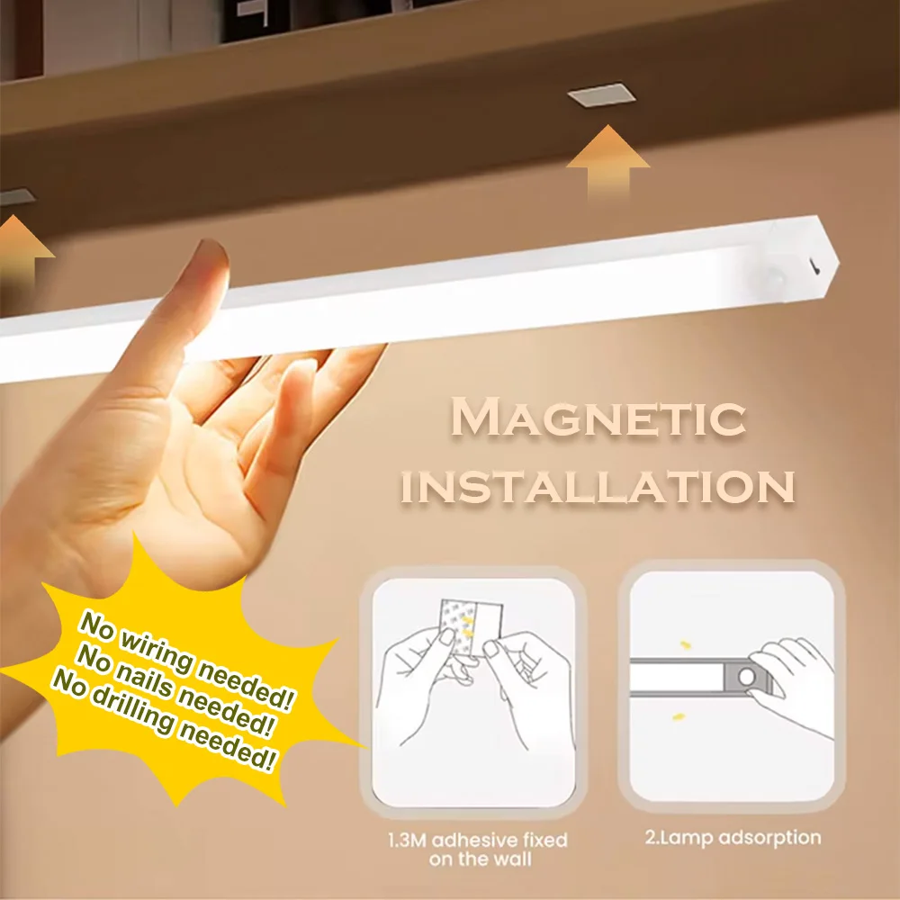 ضوء ليلي LED لاسلكي، ضوء مستشعر للحركة، مناسب للمطابخ وغرف النوم والخزائن والسلالم والممرات وقابل لإعادة الشحن عبر USB #3