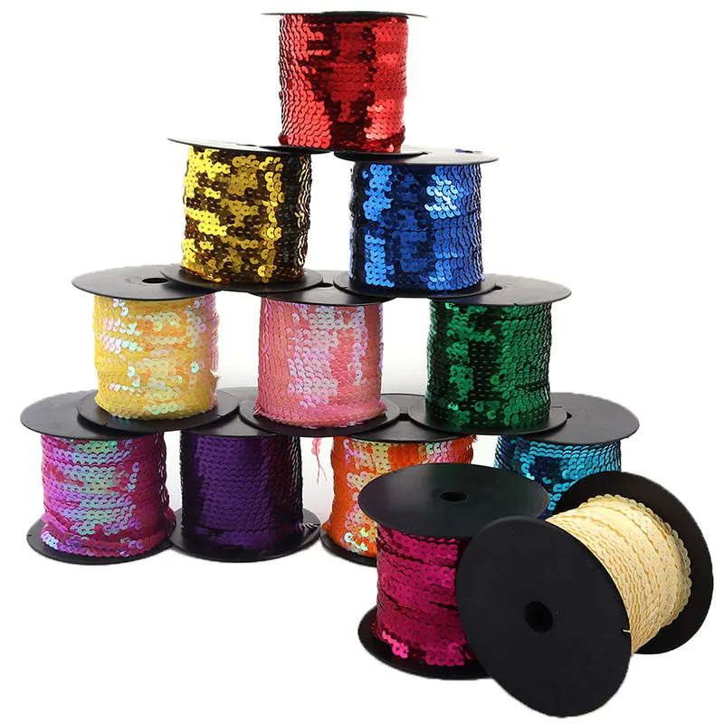 

1roll Colorful Sequins Ribbon 6mm Round Flat Laser Paillettes Trims DIY Fashion Runway Clothing Garment Decoration Accessories