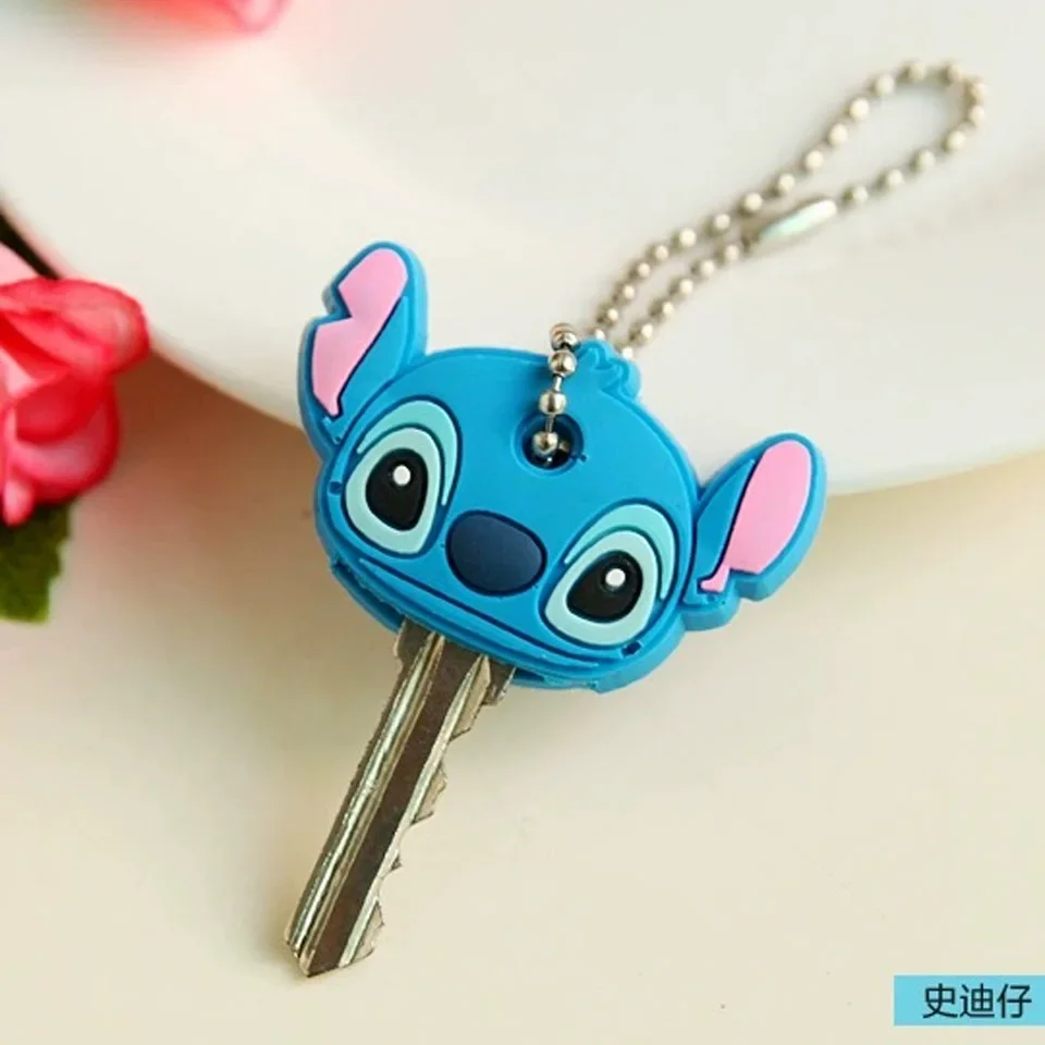 Disney Stitch Key Protective Caps Anime Lilo & Stitch Cartoon Modeling Silicone Key Cover Portable Keychain Holder