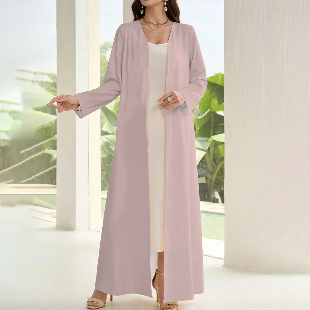 Female Muslim Islam Open Kimono Abaya Dubai Solid Color Long Sleeve Two-piece Cardigan Kimono Abaya Saudi Arabia Clothes Kaftan