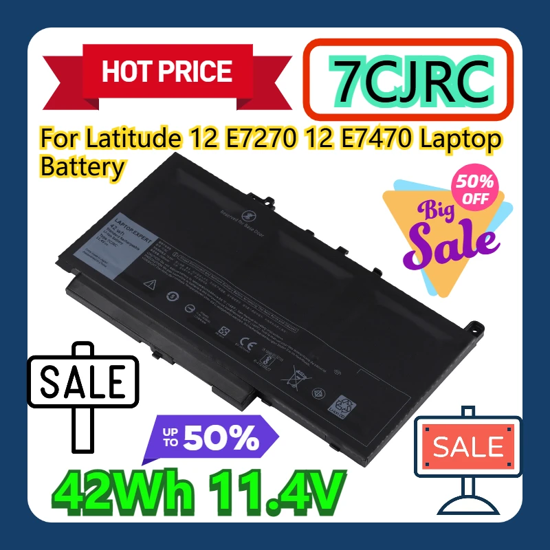 

For 7CJRC Latitude 12 E7270 12 E7470 Laptop Battery 42Wh 11.4V