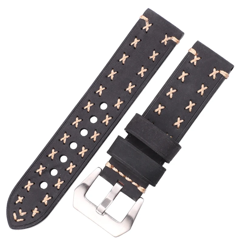 Vintage-Uhrenarmbänder aus Leder in Braun, Schwarz, Grün, Kaffee, für Damen und Herren, handgefertigt, 22 mm, 24 mm, Uhrenarmbänder-Zubehör