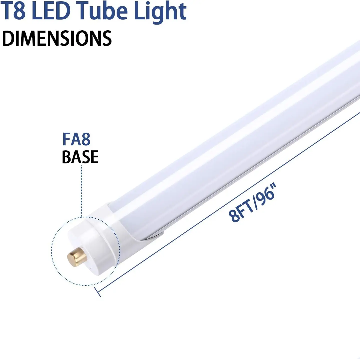 8FT LED Tube Light, T8 8FT LED Bulbs 45W 5000K Daylight White FA8 Base LED Tube Lights