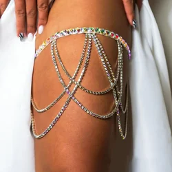 Stonefans Glitter Multilayer Thigh Chain Elastic Rope Body Accessories Fashion Women Colorful Rhinestone Leg Jewelry Belly Dance