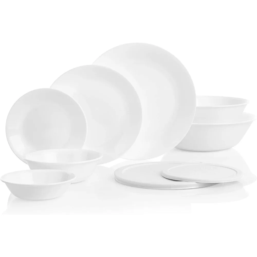 78 pieces served 12 sets of cutlery, triple layer glass and anti-chip, lightweight round plate and bowl cover, white