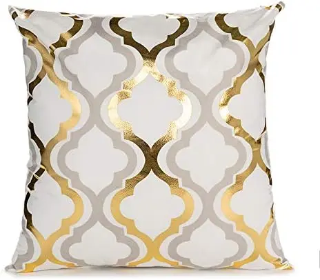 4Pcs Gold Geometric Throw Pillow Covers Metallic Foil Lattice Chevron Cushion Cases for Living Room Sofa Bedroom Home Decor